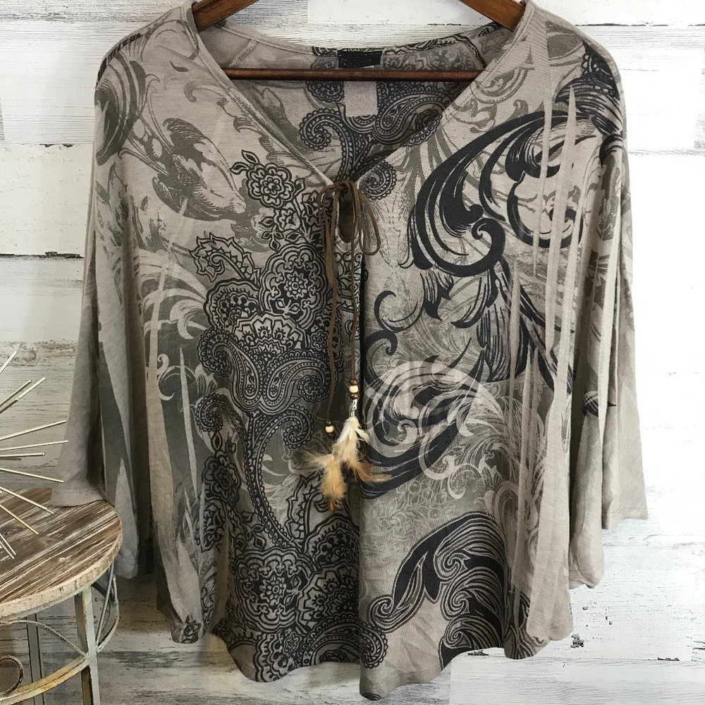 Agenda Brown Shawl Blouse [543b16]